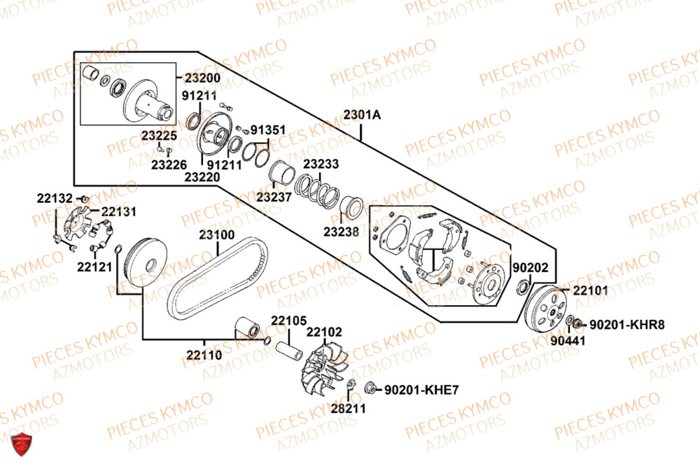 Variateur KYMCO Pièces AGILITY S 125I CBS E5+ (TH25CE)