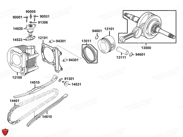 Cylindre Piston KYMCO Pièces AGILITY 125I 16+ 4T EURO4 (KL25FA)