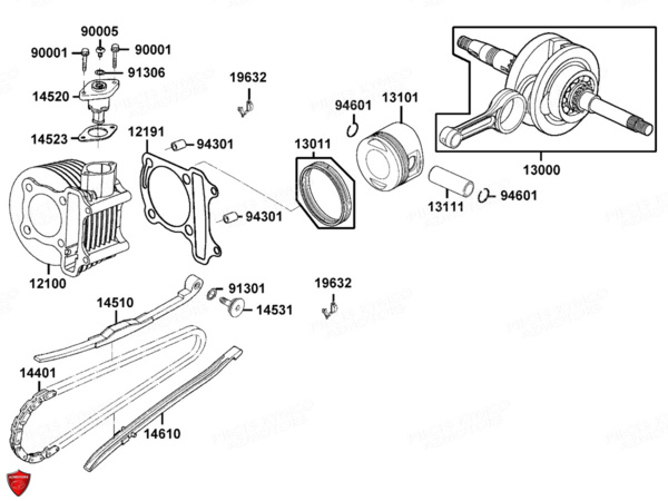 CYLINDRE_PISTON KYMCO Pièces AGILITY 125I CITY 16+ 4T EURO4 (KL25FE)