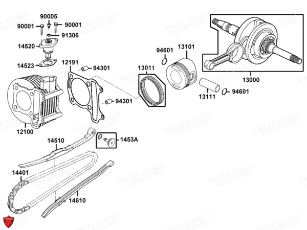Cylindre Piston KYMCO Pièces AGILITY 125 16+ 4T EURO3 (KL25DA)