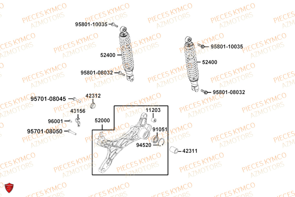 Amortisseur KYMCO Pièces AGILITY 125I 16+ 4T EURO5 (KL25HD/KL25HA)