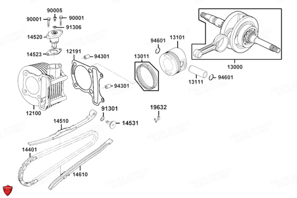 CYLINDRE_PISTON KYMCO Pièces AGILITY 125I 16+ 4T EURO5 (KL25HD)