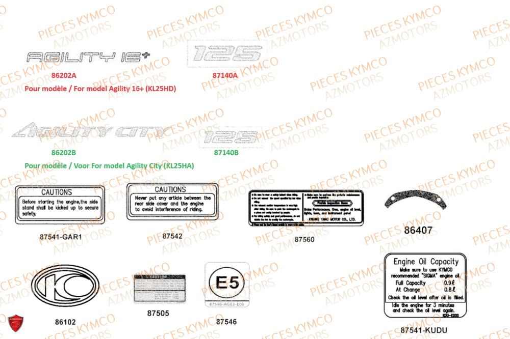 Decors KYMCO Pièces AGILITY 125I 16+ 4T EURO5 (KL25HD/KL25HA)