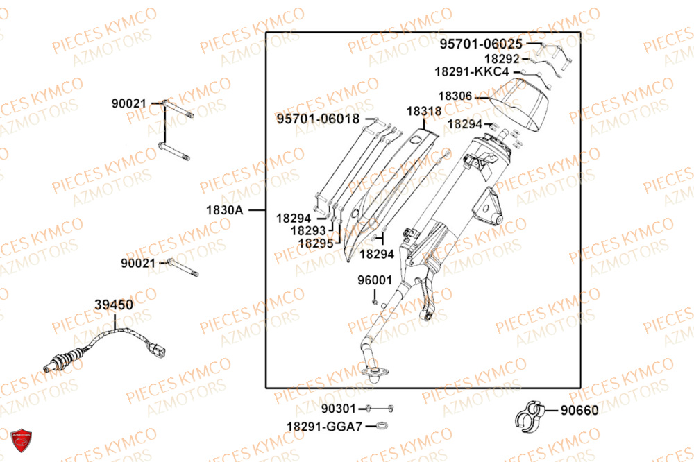 Echappement KYMCO Pièces AGILITY 125I 16+ 4T EURO5 (KL25HD/KL25HA)