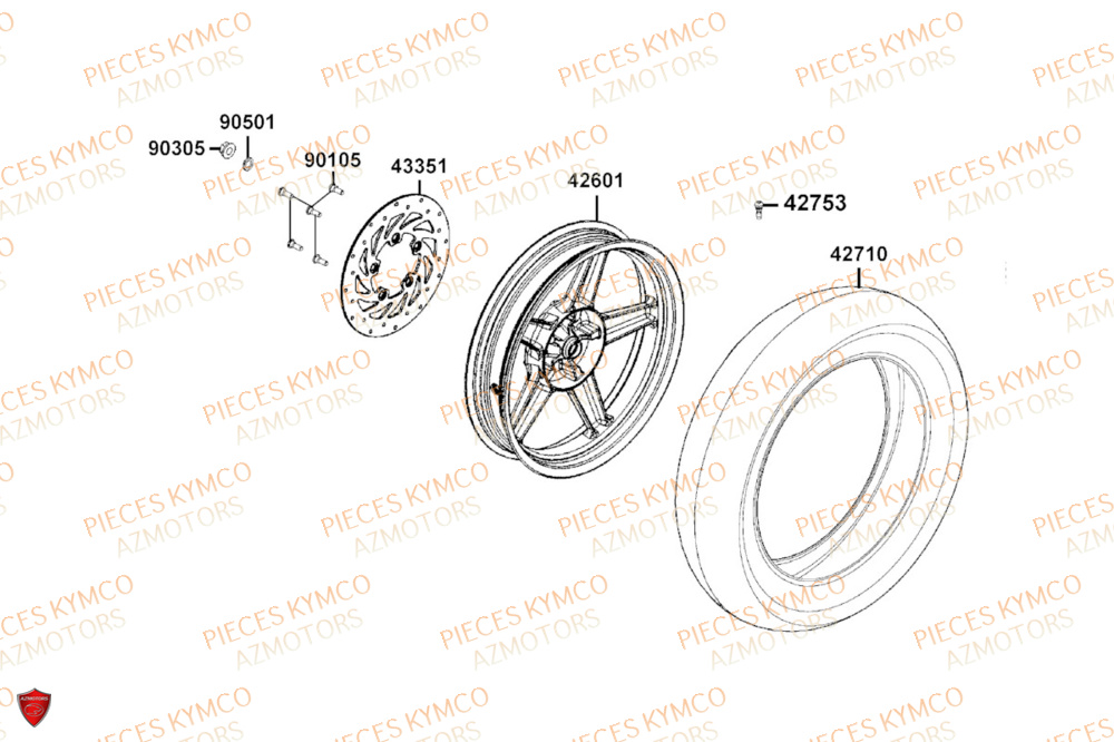 Roue Arriere KYMCO Pièces AGILITY 125I 16+ 4T EURO5 (KL25HD/KL25HA)