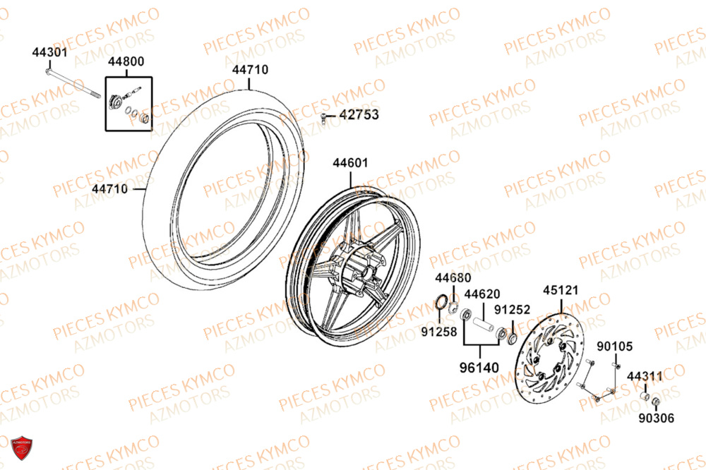 Roue Avant KYMCO Pièces AGILITY 125I 16+ 4T EURO5 (KL25HD/KL25HA)