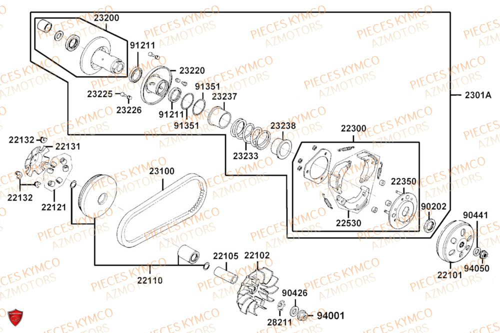 Variateur KYMCO Pièces AGILITY 125I 16+ 4T EURO5 (KL25HD/KL25HA)