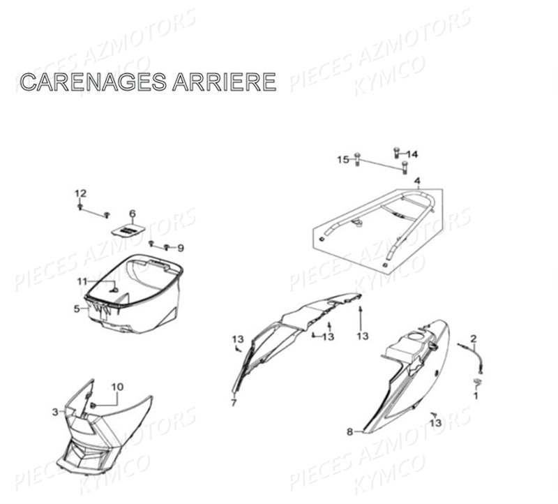 Carenage Arriere Selle Longue KYMCO Pièces AGILITY 125 4T EUROII (KN25SA/KN25SB)