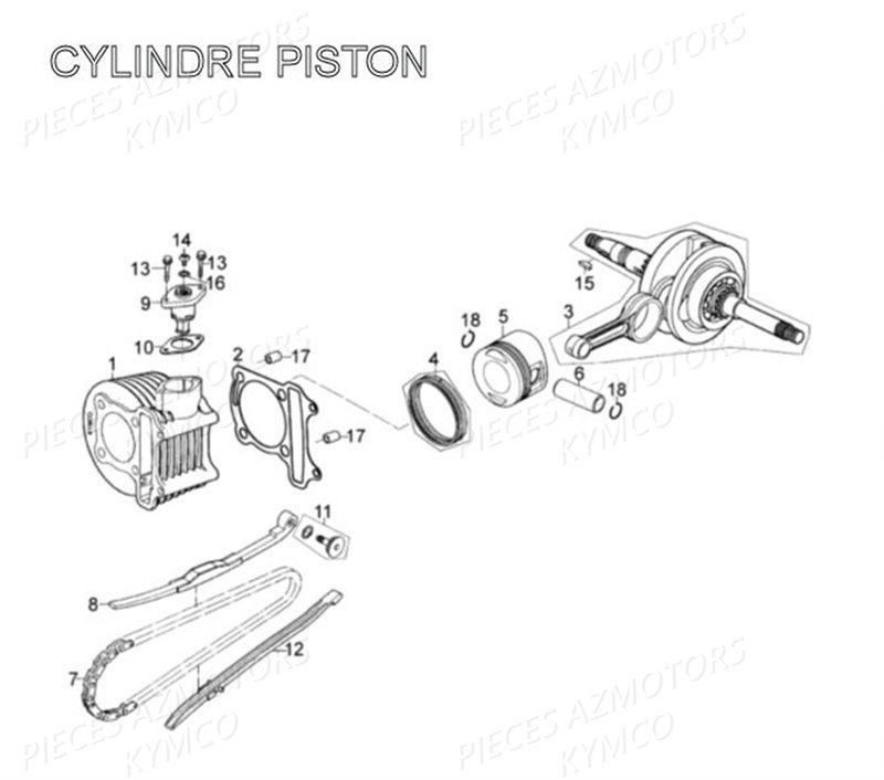 CYLINDRE_PISTON KYMCO Pièces AGILITY 125 4T EURO II (KN25SA/KN25SB)