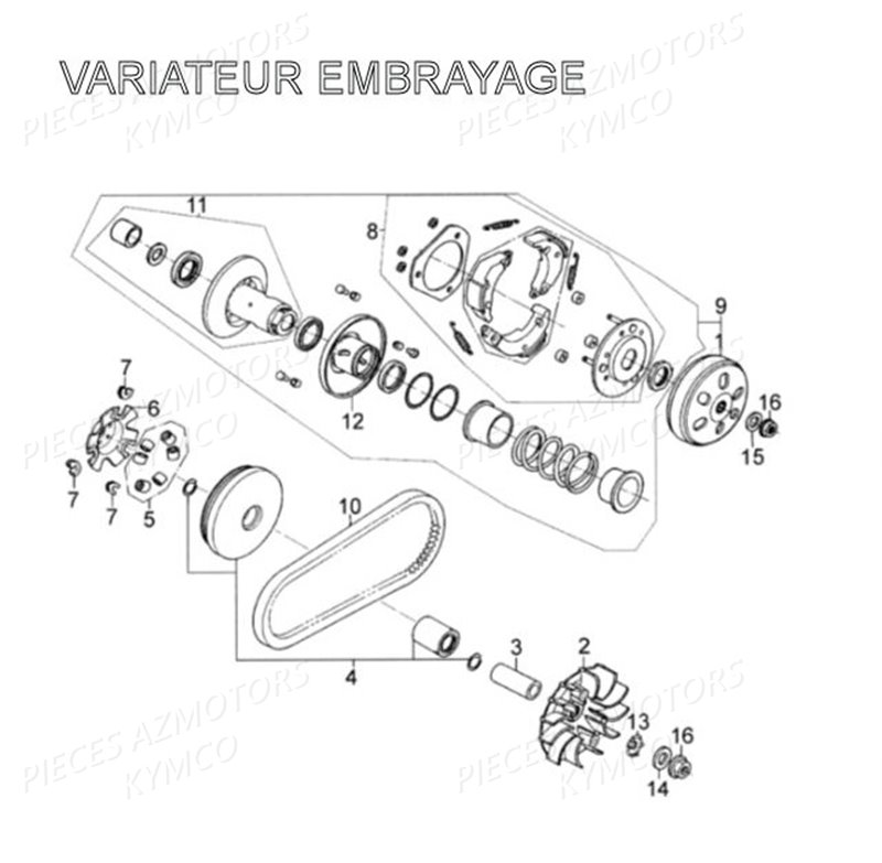 VARIATEUR EMBRAYAGE KYMCO AGILITY 125 4T