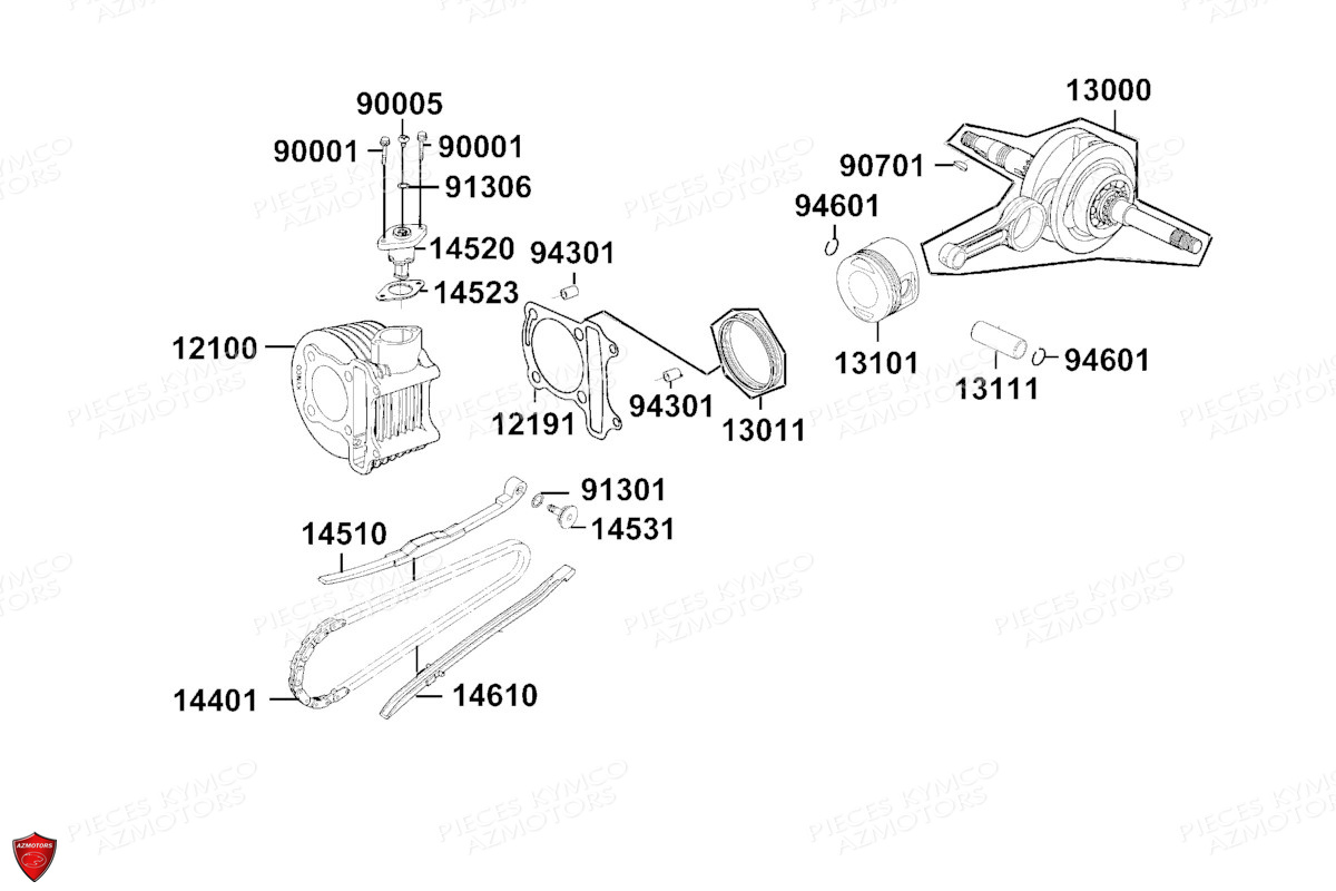 Cylindre Piston KYMCO Pièces AGILITY 125I CARRY CBS E5 (KN25VC)