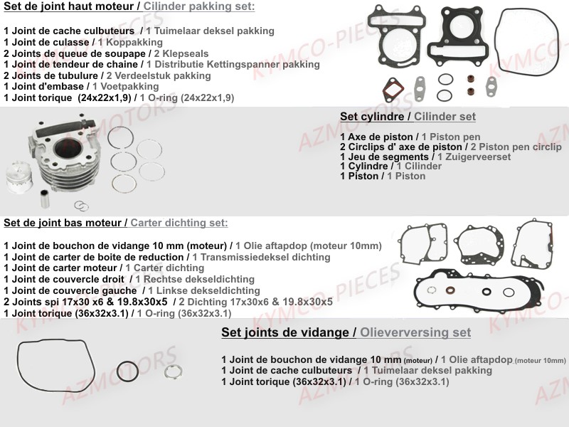 1.SET PIECES MOTEUR AZMOTORS AGILITY 50 12P