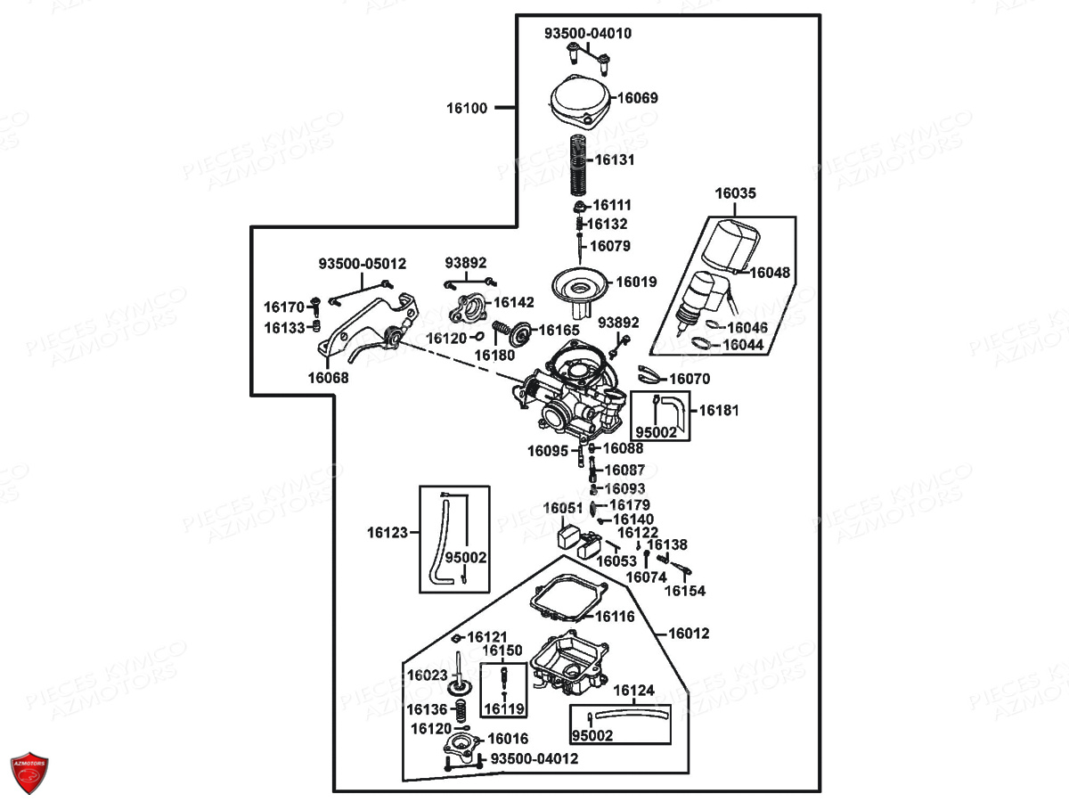 Carburation Cuve A Plan Droit KYMCO Pièces AGILITY 50 12" 4T EURO2 (KG10CA/KG10SA)
