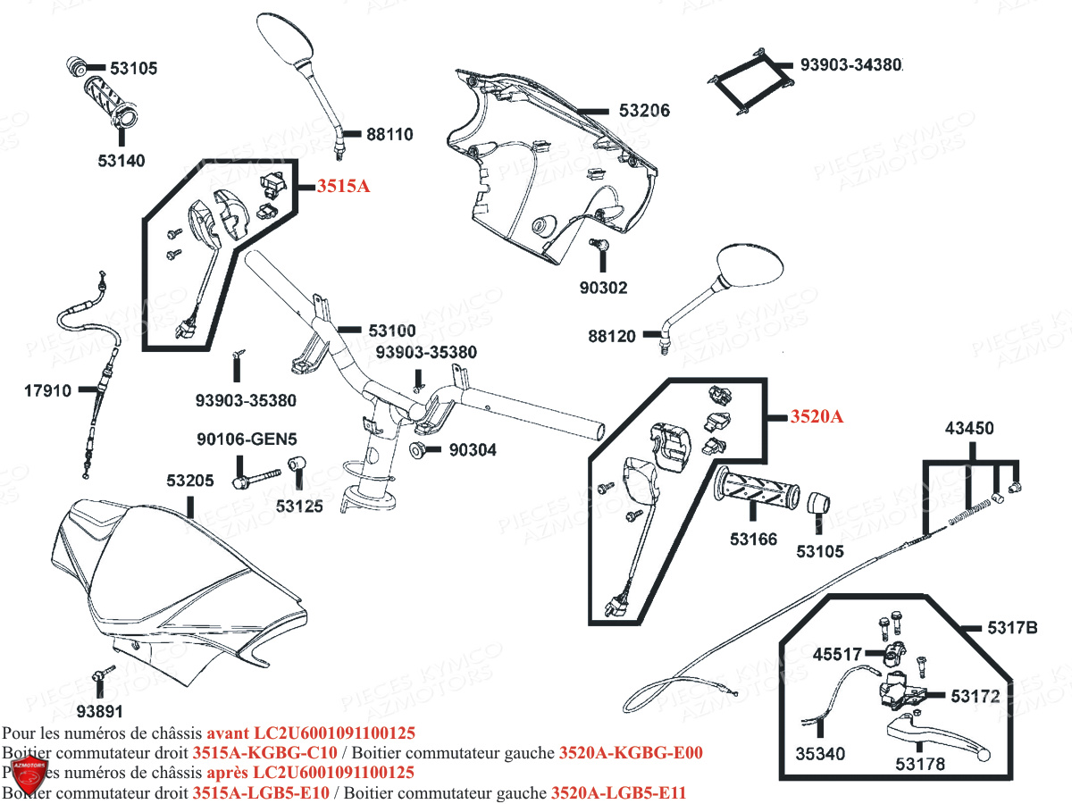 GUIDON_RETROVISEURS KYMCO AGILITY 50 12 POUCES 4T EURO 2 (KG10CA/KG10SA)