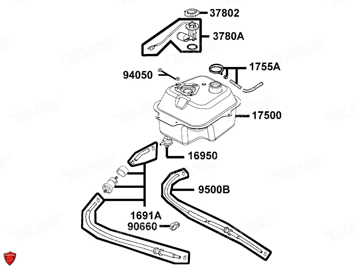 Reservoir A Carburant KYMCO Pièces AGILITY 50 12 4T EURO2 (KG10CA/KG10SA)