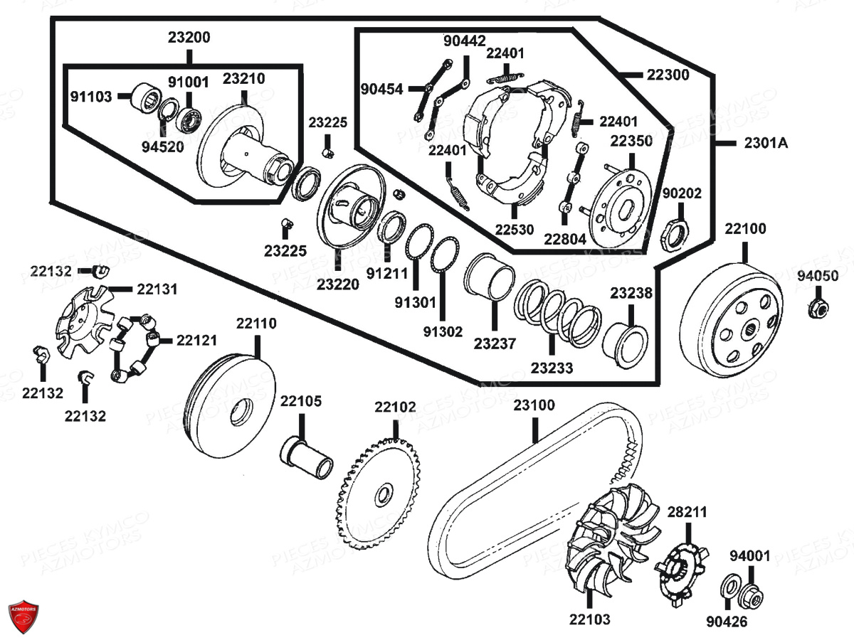 Variateur Embrayage KYMCO Pièces AGILITY 50 12 4T EURO2 (KG10CA/KG10SA)