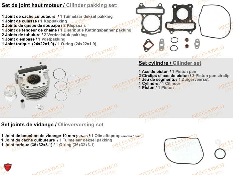 Set Moteur KYMCO Pieces AGILITY 50 16+ EURO5 (KP10DB/KP10DC)
