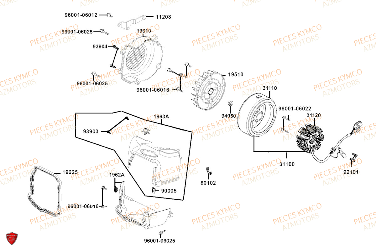 Allumage KYMCO Pieces AGILITY 50 16+ EURO5 (KP10DB/KP10DC)