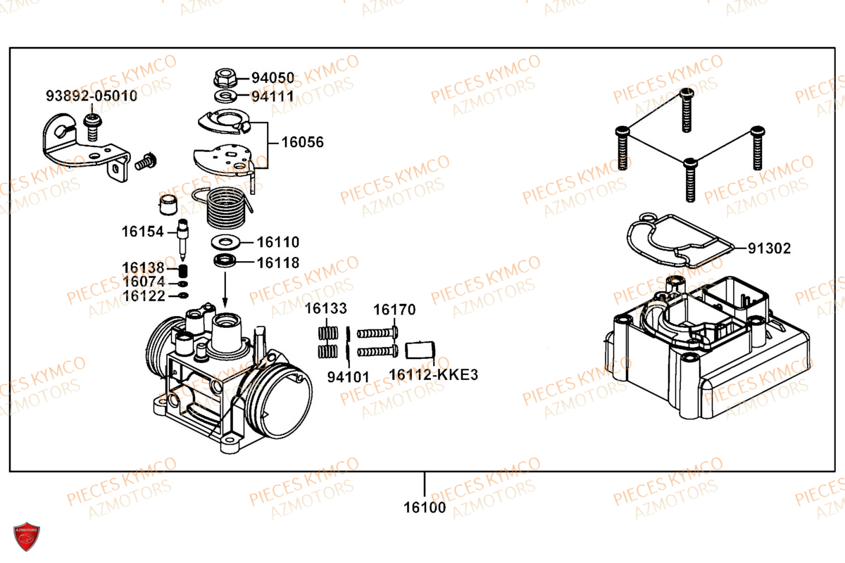 CARBURATION 45KM-H KP10DB pour AGILITY 50 16P E5