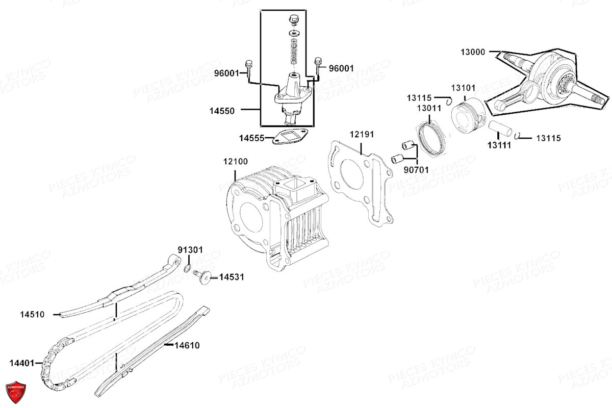 CYLINDRE PISTON AZMOTORS AGILITY 50 16P E5