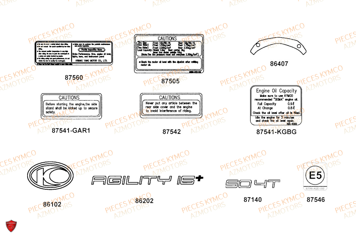 Decors KYMCO Pieces AGILITY 50 16+ EURO5 (KP10DB/KP10DC)