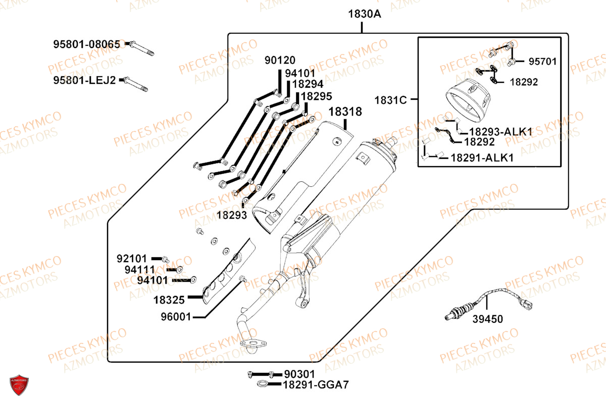 Echappement KYMCO Pieces AGILITY 50 16+ EURO5 (KP10DB/KP10DC)