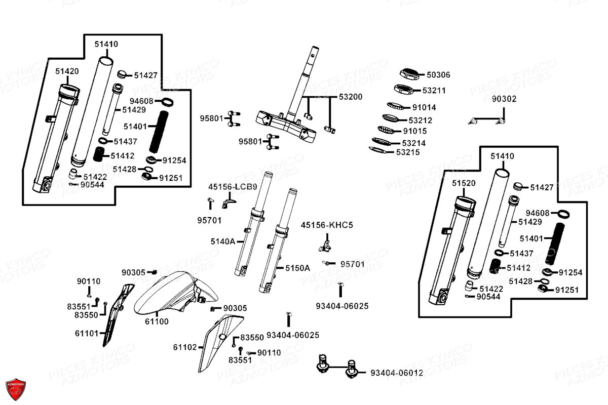 FOURCHE AVANT GARDE BOUE AVANT AZMOTORS AGILITY 50 16P E5