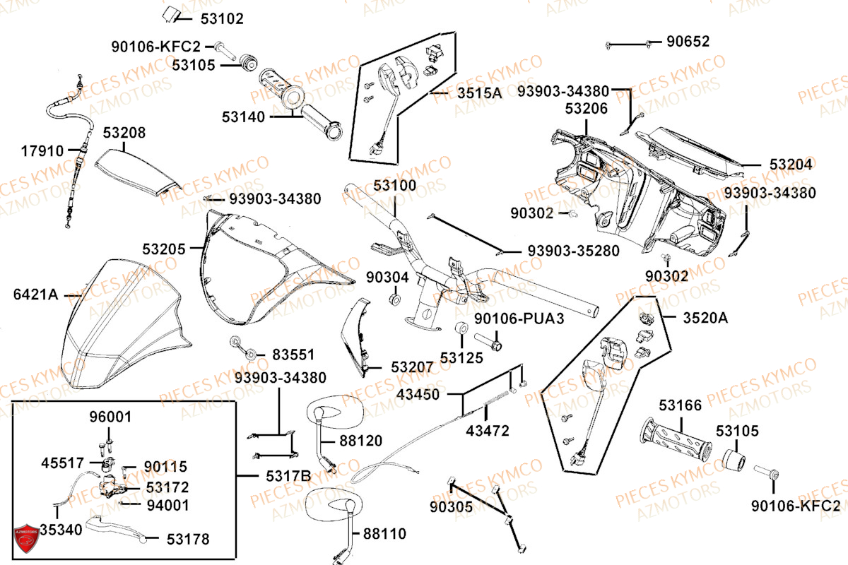 Guidon KYMCO Pieces AGILITY 50 16+ EURO5 (KP10DB/KP10DC)
