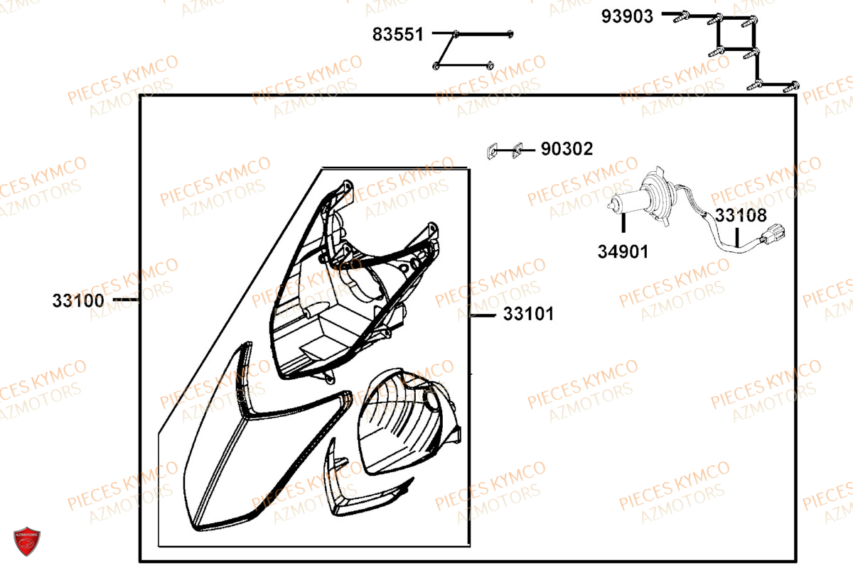 Phare KYMCO Pieces AGILITY 50 16+ EURO5 (KP10DB/KP10DC)