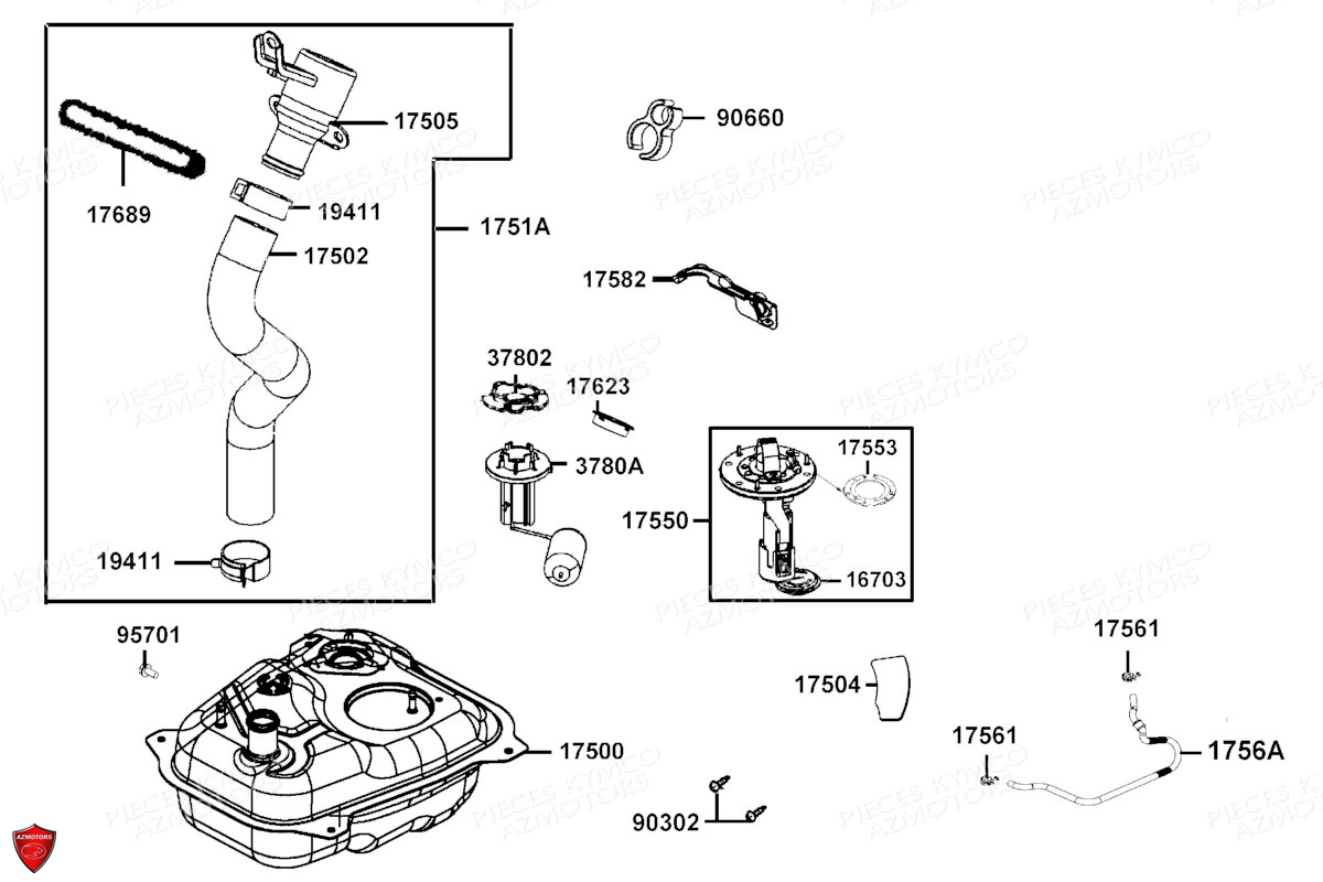 RESERVOIR A CARBURANT AZMOTORS AGILITY 50 16P E5