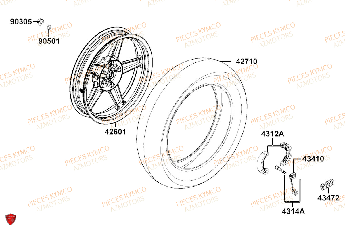 Roue Arriere KYMCO Pieces AGILITY 50 16+ EURO5 (KP10DB/KP10DC)