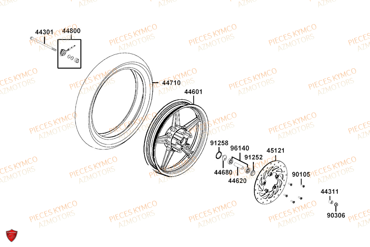 Roue Avant KYMCO Pieces AGILITY 50 16+ EURO5 (KP10DB/KP10DC)