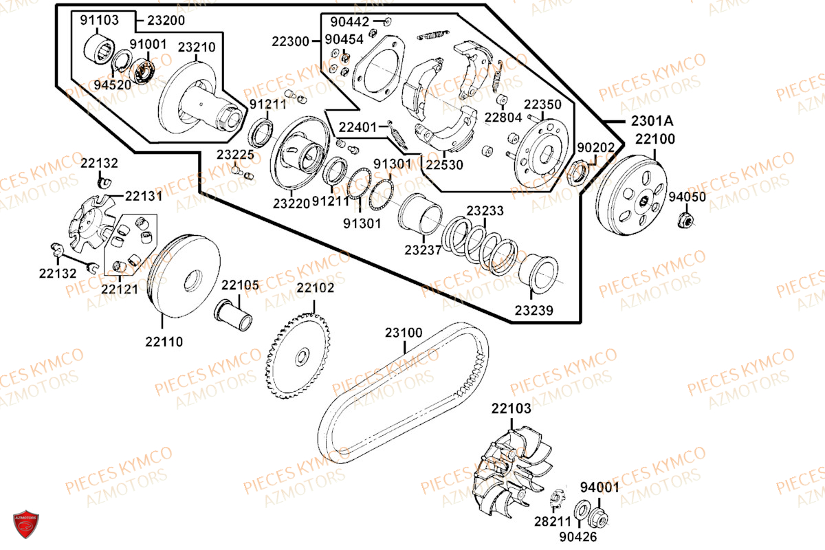 Variateur KYMCO Pieces AGILITY 50 16+ EURO5 (KP10DB/KP10DC)