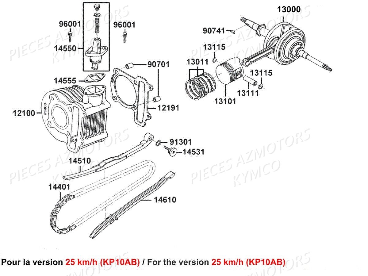 CYLINDRE_PISTON_VERSION_25KM KYMCO AGILITY 50I 16+ 4T EURO 4 (KP10AC/KP10AB)