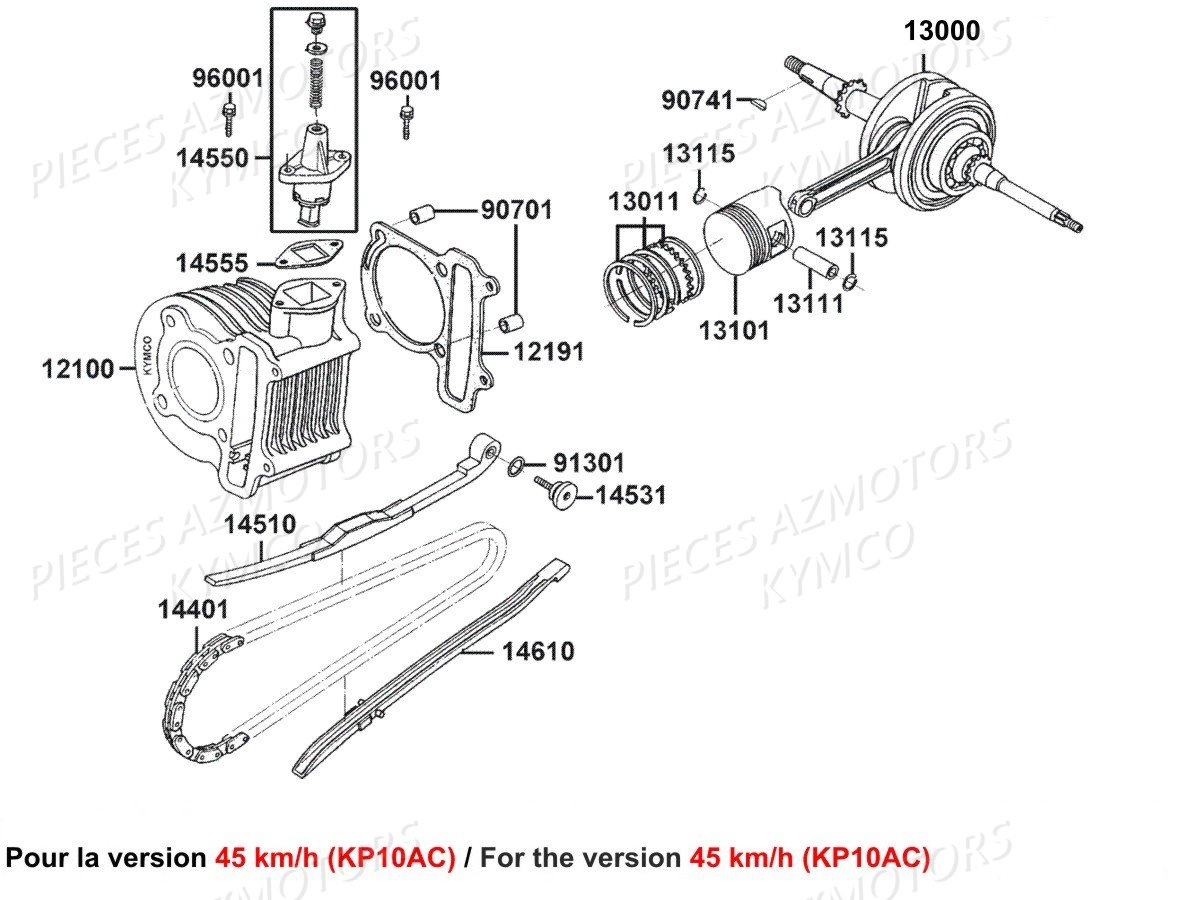 CYLINDRE PISTON VERSION 45KM KYMCO AGILITY 50 16P EURO4