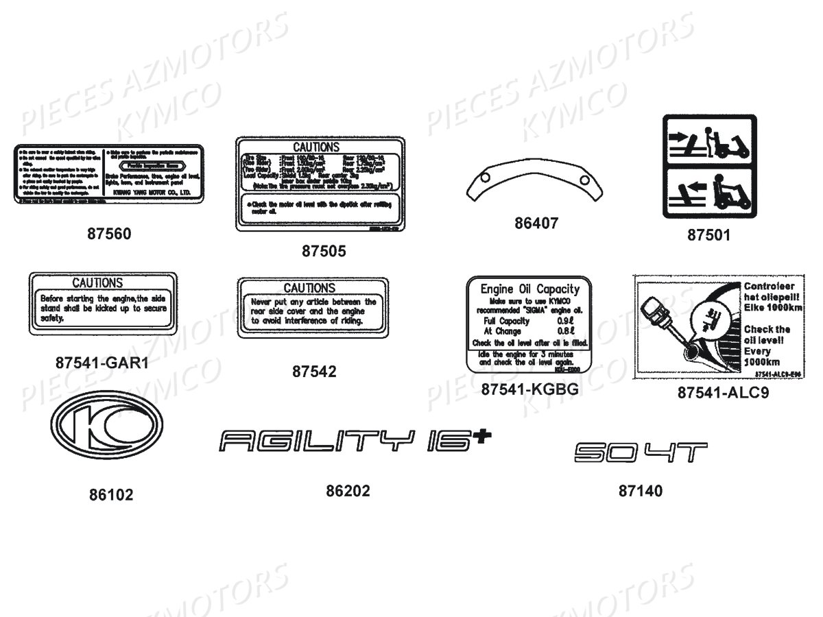 Decors KYMCO Pièces AGILITY 50I 16+ 4T EURO4 (KP10AC/KP10AB)