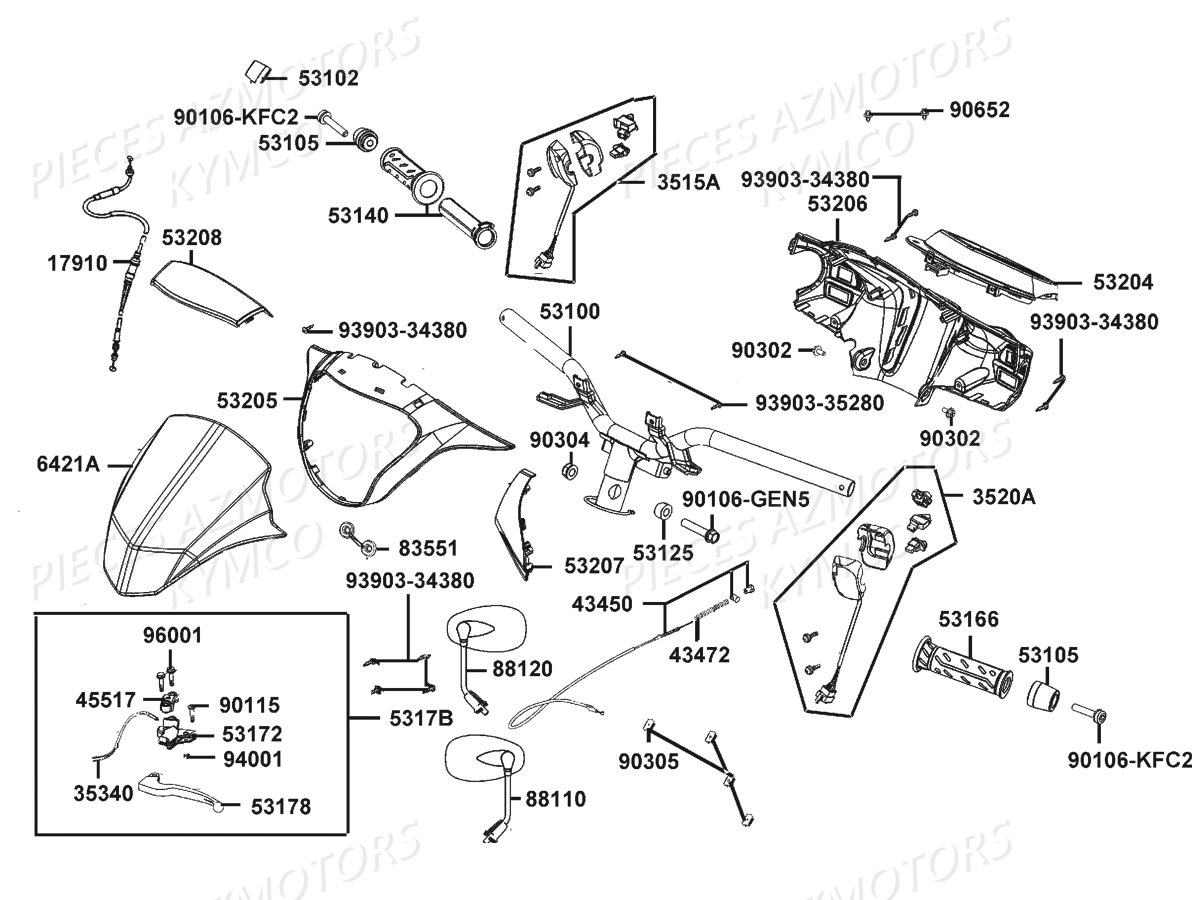 Guidon Retroviseurs KYMCO Pièces AGILITY 50I 16+ 4T EURO4 (KP10AC/KP10AB)