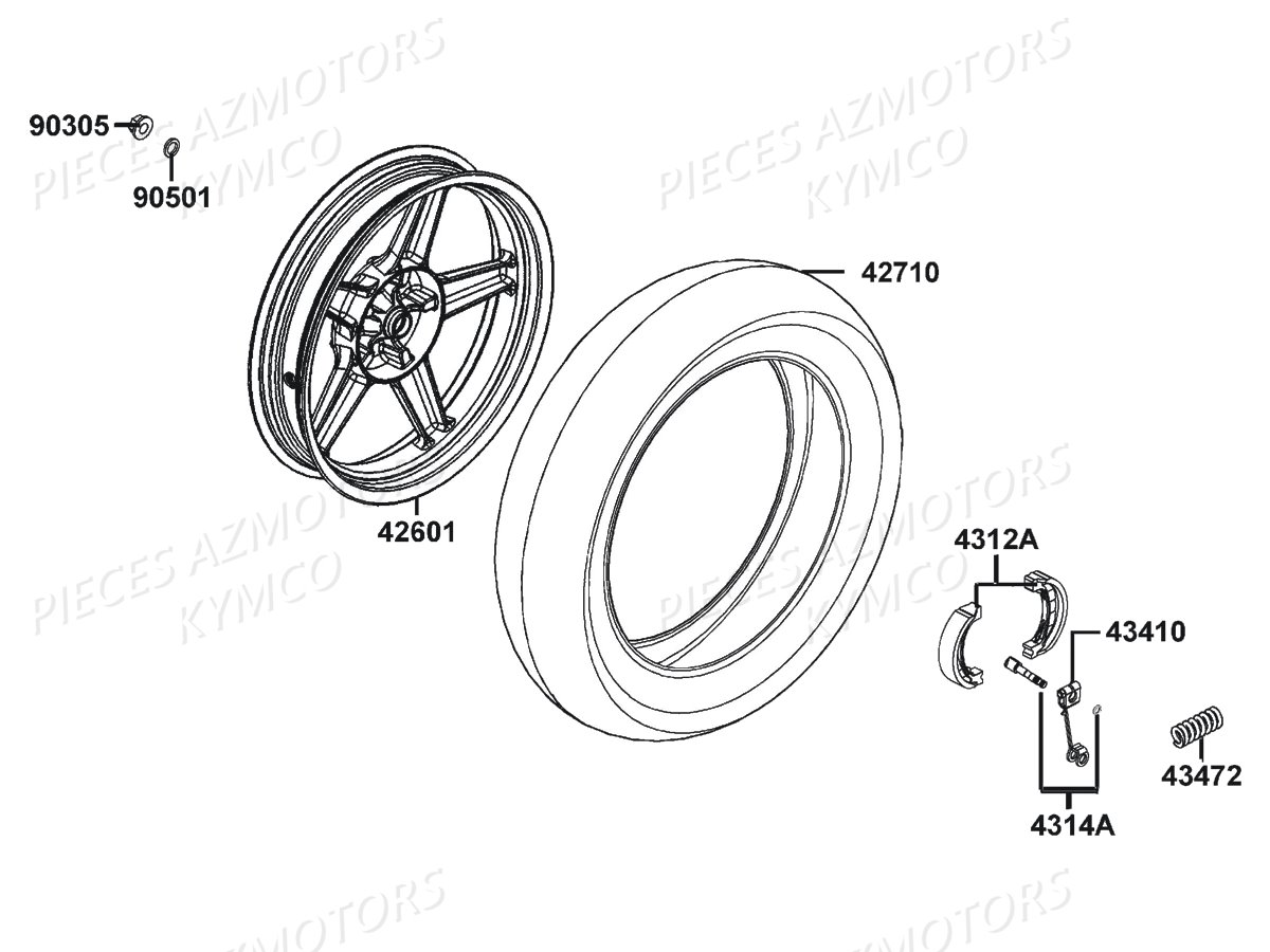 Roue Arriere KYMCO Pièces AGILITY 50I 16+ 4T EURO4 (KP10AC/KP10AB)