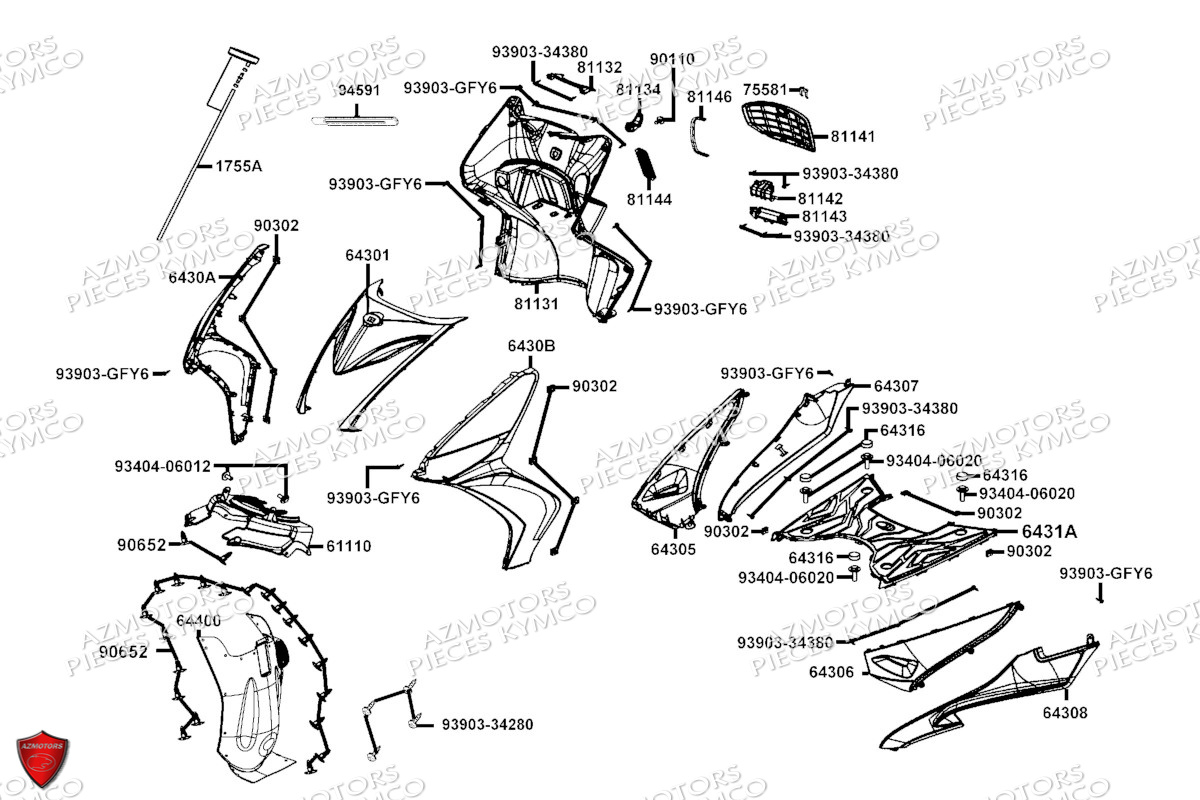 Carenages Avant KYMCO Pieces AGILITY 50 16+ EURO5 (KP10DH/KP10DJ)
