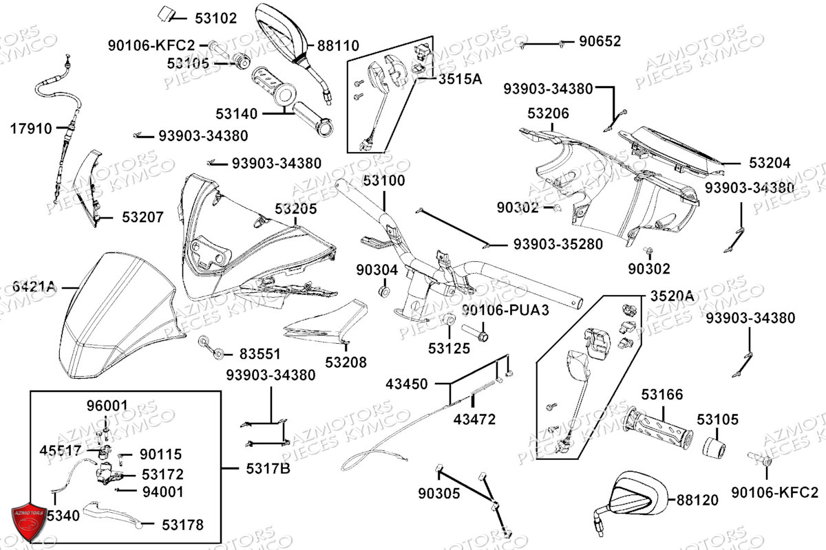 Guidon Retroviseurs KYMCO Pieces AGILITY 50 16+ EURO5 (KP10DH/KP10DJ)