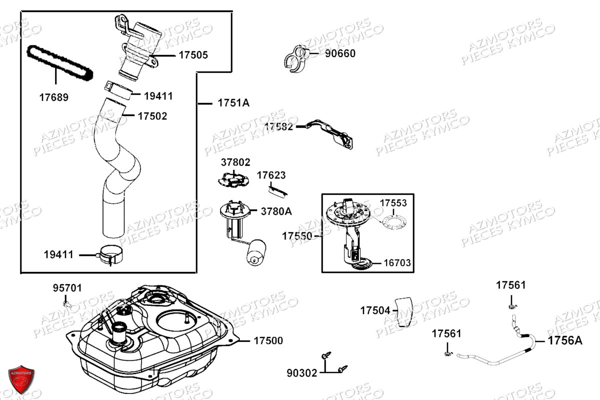 Reservoir A Carburant KYMCO Pieces AGILITY 50 16+ EURO5 (KP10DH/KP10DJ)