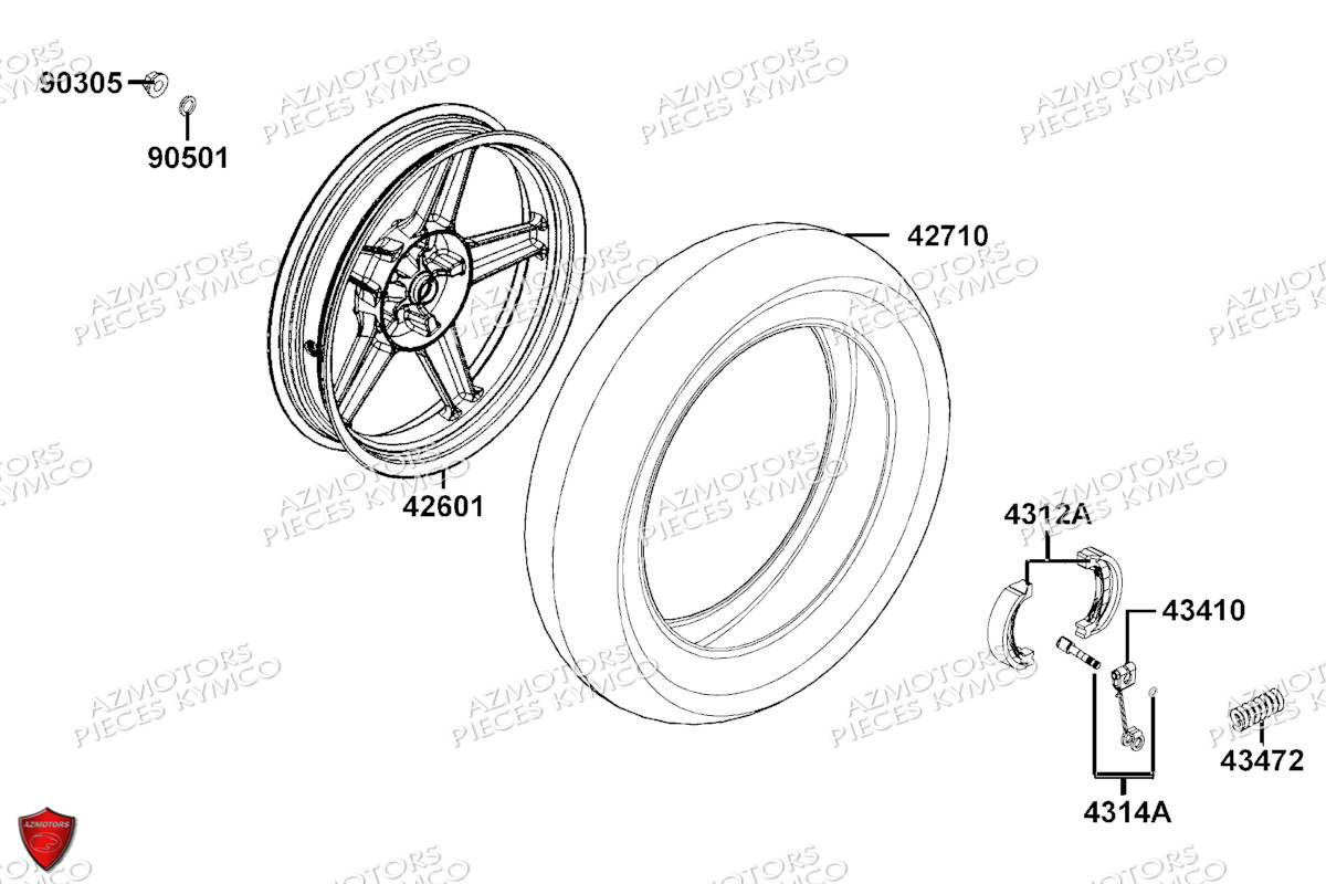 Roue Arriere KYMCO Pieces AGILITY 50 16+ EURO5 (KP10DH/KP10DJ)