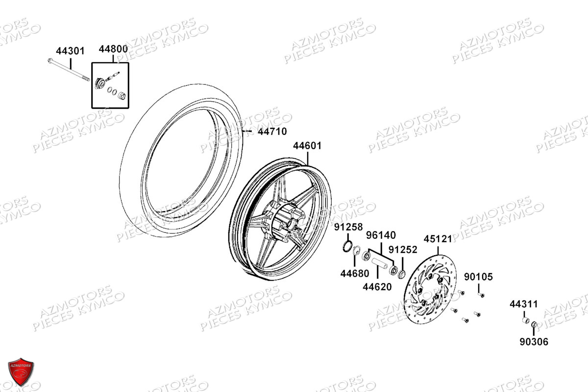 Roue Avant KYMCO Pieces AGILITY 50 16+ EURO5 (KP10DH/KP10DJ)