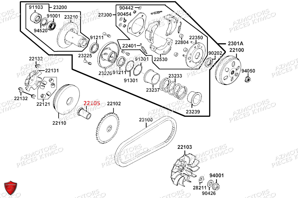 Variateur Embrayage KYMCO Pieces AGILITY 50 16+ EURO5 (KP10DH/KP10DJ)