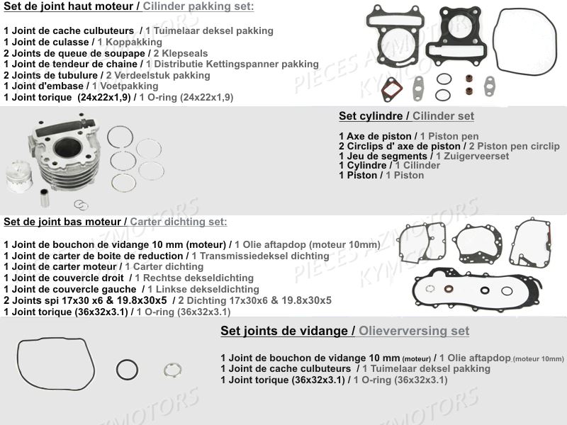 1 Set Pieces Origine KYMCO Pièces AGILITY 50 12 4T EURO4 (KN10AE/KN10AB)