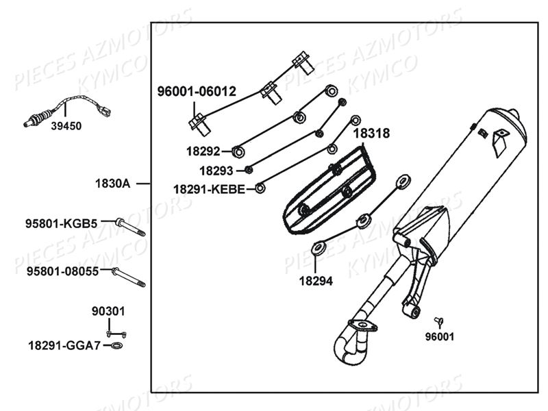 Echappement KYMCO Pièces AGILITY 50 12 4T EURO4 (KN10AE/KN10AB)