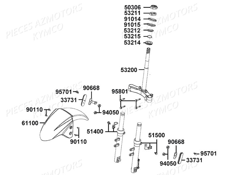 FOURCHE GARDE BOUE AVANT KYMCO AGILITY 50 4T E4