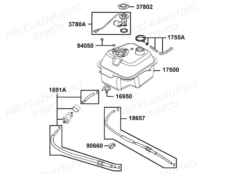 Reservoir A Carburant KYMCO Pièces AGILITY 50 12 4T EURO4 (KN10AE/KN10AB)