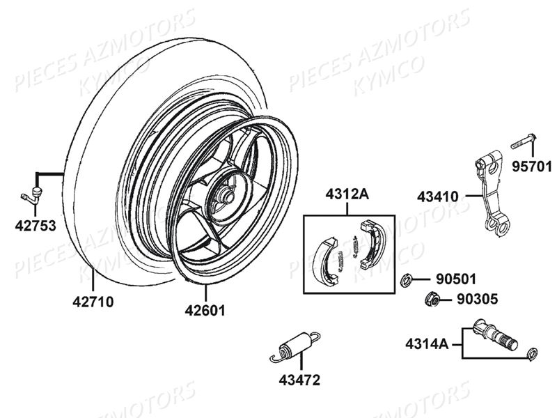 ROUE ARRIERE KYMCO AGILITY 50 4T E4