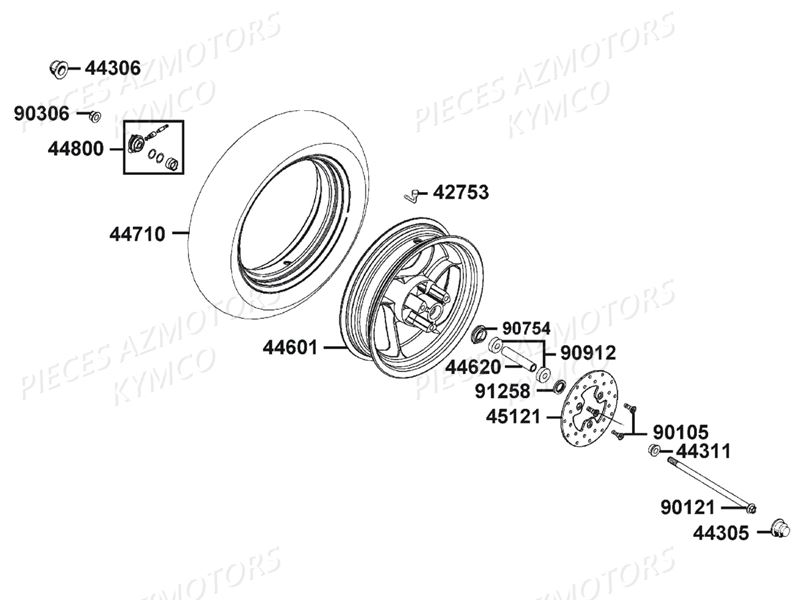 Roue Avant KYMCO Pièces AGILITY 50 12 4T EURO4 (KN10AE/KN10AB)